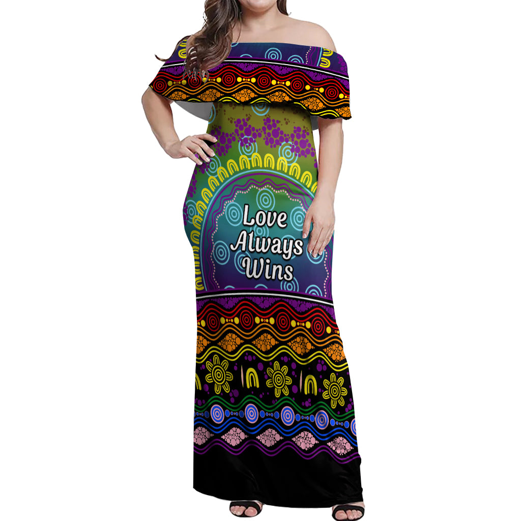 Australia LGBT History Month Off Shoulder Maxi Dress Love Always Wins Aboriginal