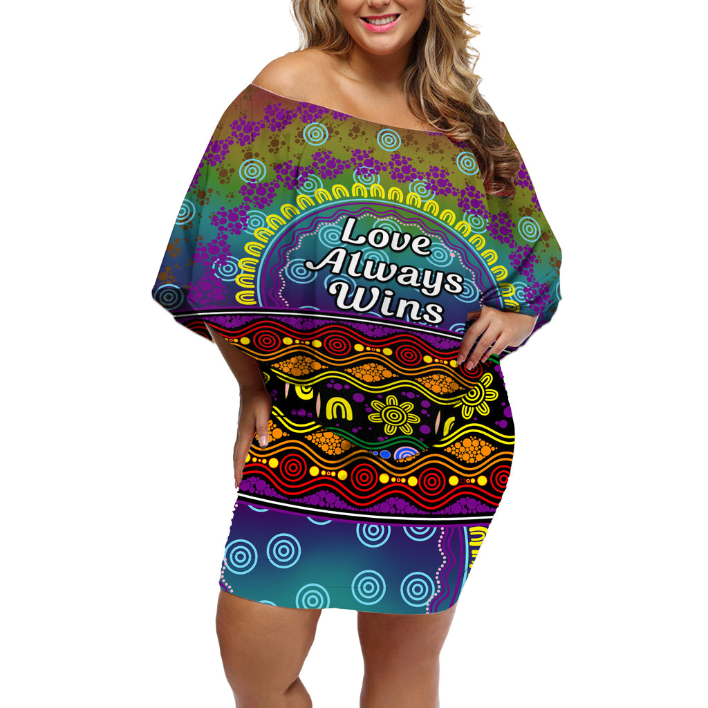 Australia LGBT History Month Off Shoulder Short Dress Love Always Wins Aboriginal