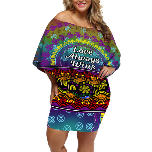 Australia LGBT History Month Off Shoulder Short Dress Love Always Wins Aboriginal