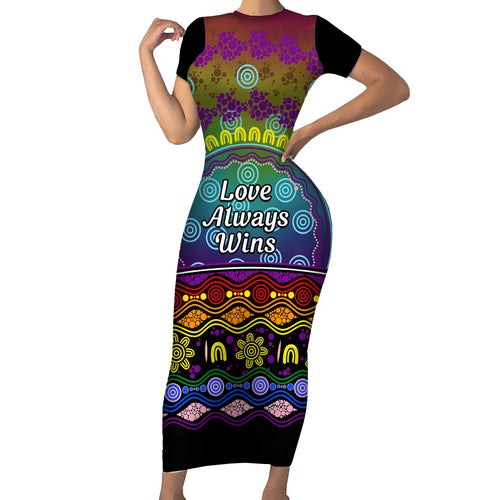 Australia LGBT History Month Short Sleeve Bodycon Dress Love Always Wins Aboriginal