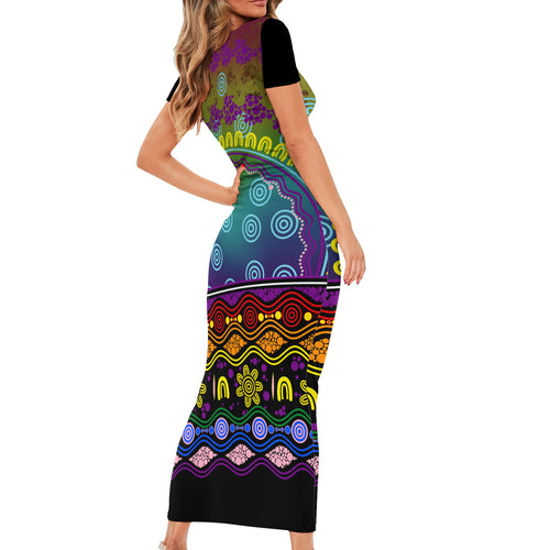 Australia LGBT History Month Short Sleeve Bodycon Dress Love Always Wins Aboriginal