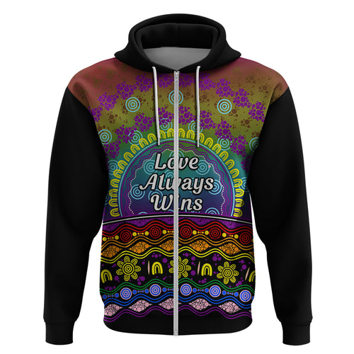 Australia LGBT History Month Zip Hoodie Love Always Wins Aboriginal