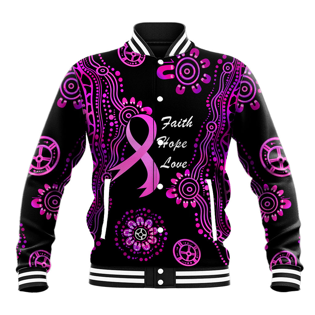Personalised Faith Hope Love Australia Breast Cancer Baseball Jacket Pink Ribbon Indigenous