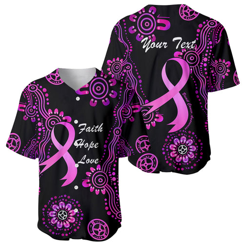 Personalised Faith Hope Love Australia Breast Cancer Baseball Jersey Pink Ribbon Indigenous
