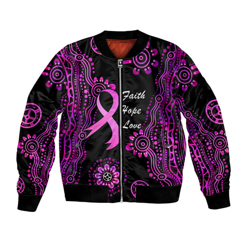 Personalised Faith Hope Love Australia Breast Cancer Bomber Jacket Pink Ribbon Indigenous