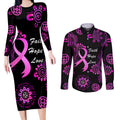 Personalised Faith Hope Love Australia Breast Cancer Couples Matching Long Sleeve Bodycon Dress and Long Sleeve Button Shirt Pink Ribbon Indigenous