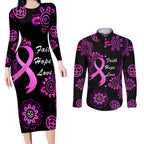 Personalised Faith Hope Love Australia Breast Cancer Couples Matching Long Sleeve Bodycon Dress and Long Sleeve Button Shirt Pink Ribbon Indigenous