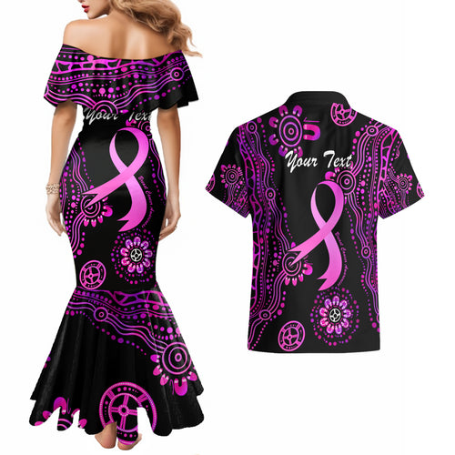 Personalised Faith Hope Love Australia Breast Cancer Couples Matching Mermaid Dress and Hawaiian Shirt Pink Ribbon Indigenous