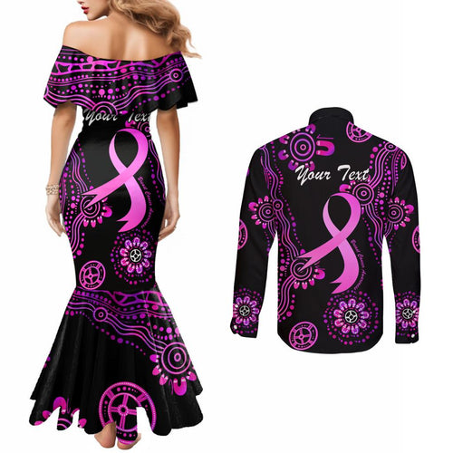Personalised Faith Hope Love Australia Breast Cancer Couples Matching Mermaid Dress and Long Sleeve Button Shirt Pink Ribbon Indigenous