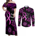 Personalised Faith Hope Love Australia Breast Cancer Couples Matching Off Shoulder Maxi Dress and Long Sleeve Button Shirt Pink Ribbon Indigenous
