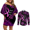Personalised Faith Hope Love Australia Breast Cancer Couples Matching Off Shoulder Short Dress and Long Sleeve Button Shirt Pink Ribbon Indigenous