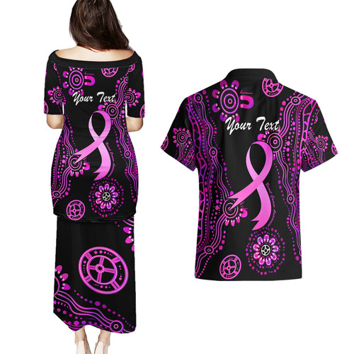Personalised Faith Hope Love Australia Breast Cancer Couples Matching Puletasi and Hawaiian Shirt Pink Ribbon Indigenous