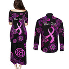 Personalised Faith Hope Love Australia Breast Cancer Couples Matching Puletasi and Long Sleeve Button Shirt Pink Ribbon Indigenous