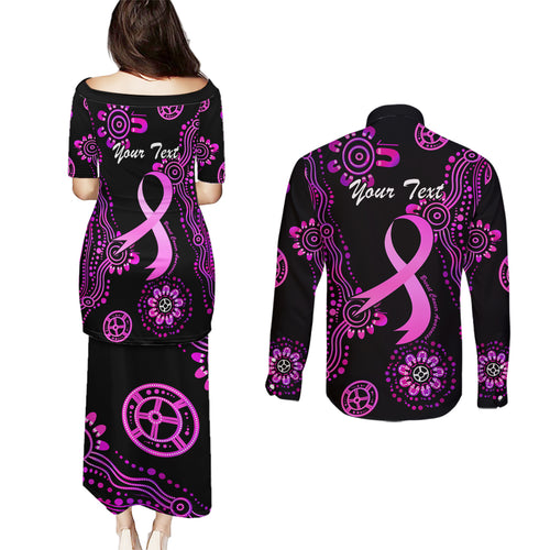 Personalised Faith Hope Love Australia Breast Cancer Couples Matching Puletasi and Long Sleeve Button Shirt Pink Ribbon Indigenous