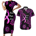 Personalised Faith Hope Love Australia Breast Cancer Couples Matching Short Sleeve Bodycon Dress and Hawaiian Shirt Pink Ribbon Indigenous