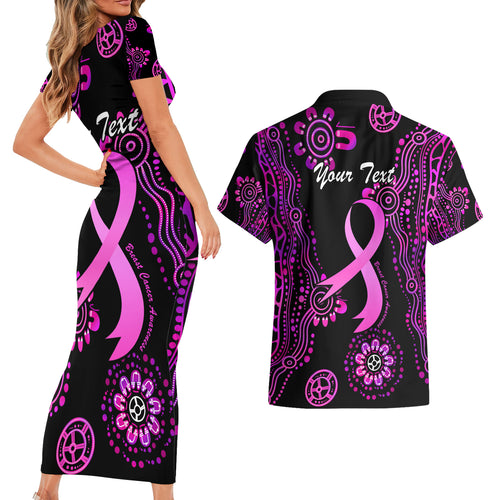 Personalised Faith Hope Love Australia Breast Cancer Couples Matching Short Sleeve Bodycon Dress and Hawaiian Shirt Pink Ribbon Indigenous