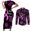 Personalised Faith Hope Love Australia Breast Cancer Couples Matching Short Sleeve Bodycon Dress and Long Sleeve Button Shirt Pink Ribbon Indigenous