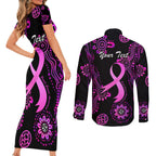 Personalised Faith Hope Love Australia Breast Cancer Couples Matching Short Sleeve Bodycon Dress and Long Sleeve Button Shirt Pink Ribbon Indigenous
