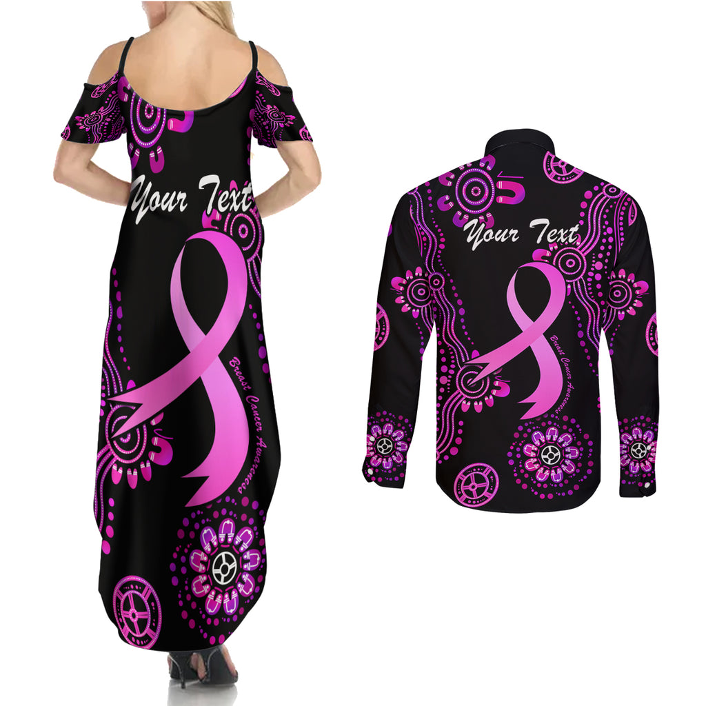 Personalised Faith Hope Love Australia Breast Cancer Couples Matching Summer Maxi Dress and Long Sleeve Button Shirt Pink Ribbon Indigenous