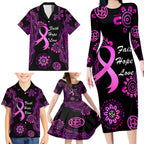 Personalised Faith Hope Love Australia Breast Cancer Family Matching Long Sleeve Bodycon Dress and Hawaiian Shirt Pink Ribbon Indigenous