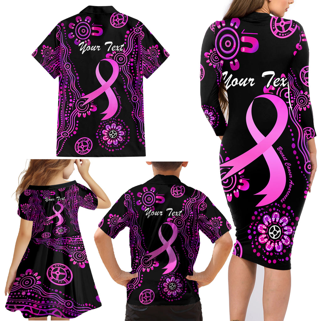 Personalised Faith Hope Love Australia Breast Cancer Family Matching Long Sleeve Bodycon Dress and Hawaiian Shirt Pink Ribbon Indigenous
