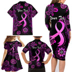 Personalised Faith Hope Love Australia Breast Cancer Family Matching Long Sleeve Bodycon Dress and Hawaiian Shirt Pink Ribbon Indigenous