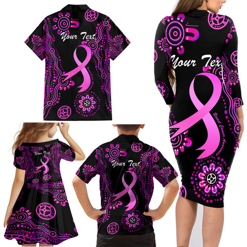 Personalised Faith Hope Love Australia Breast Cancer Family Matching Long Sleeve Bodycon Dress and Hawaiian Shirt Pink Ribbon Indigenous