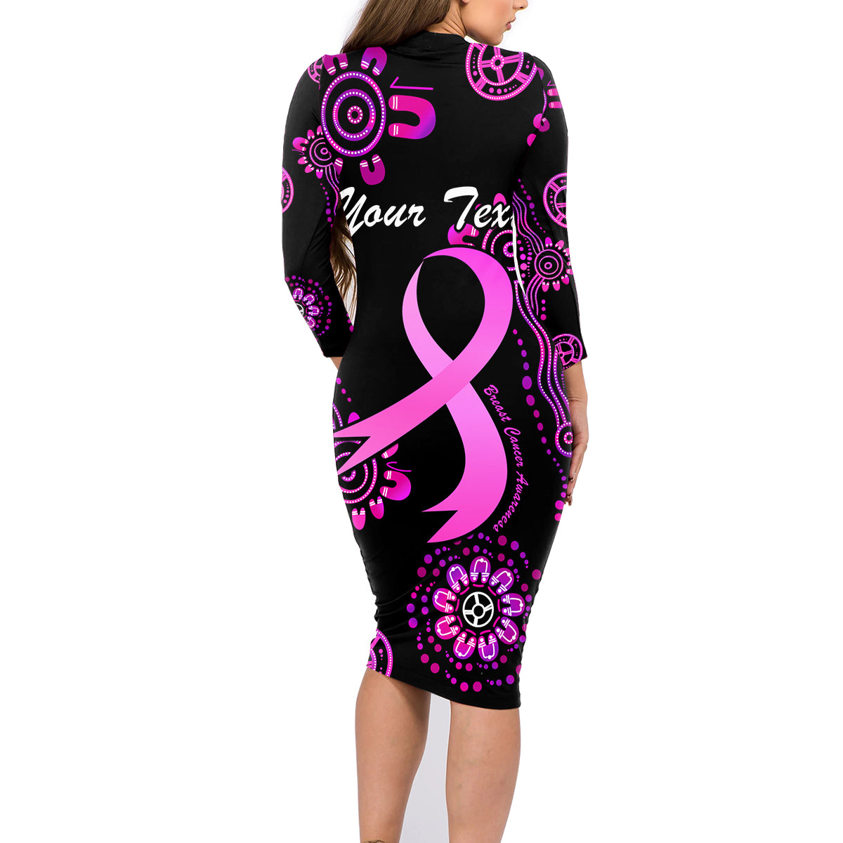 Personalised Faith Hope Love Australia Breast Cancer Family Matching Long Sleeve Bodycon Dress and Hawaiian Shirt Pink Ribbon Indigenous