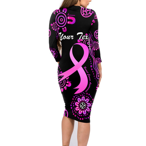 Personalised Faith Hope Love Australia Breast Cancer Family Matching Long Sleeve Bodycon Dress and Hawaiian Shirt Pink Ribbon Indigenous