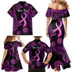 Personalised Faith Hope Love Australia Breast Cancer Family Matching Mermaid Dress and Hawaiian Shirt Pink Ribbon Indigenous