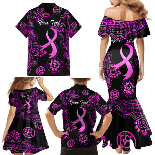 Personalised Faith Hope Love Australia Breast Cancer Family Matching Mermaid Dress and Hawaiian Shirt Pink Ribbon Indigenous