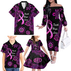 Personalised Faith Hope Love Australia Breast Cancer Family Matching Off Shoulder Long Sleeve Dress and Hawaiian Shirt Pink Ribbon Indigenous