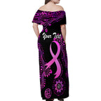 Personalised Faith Hope Love Australia Breast Cancer Family Matching Off Shoulder Maxi Dress and Hawaiian Shirt Pink Ribbon Indigenous