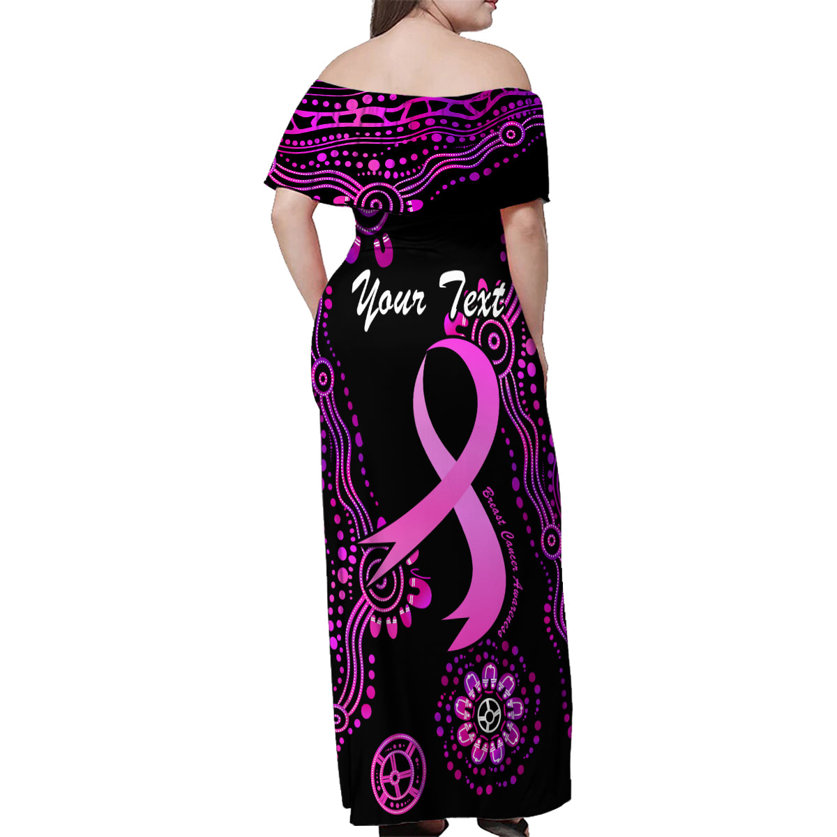 Personalised Faith Hope Love Australia Breast Cancer Family Matching Off Shoulder Maxi Dress and Hawaiian Shirt Pink Ribbon Indigenous