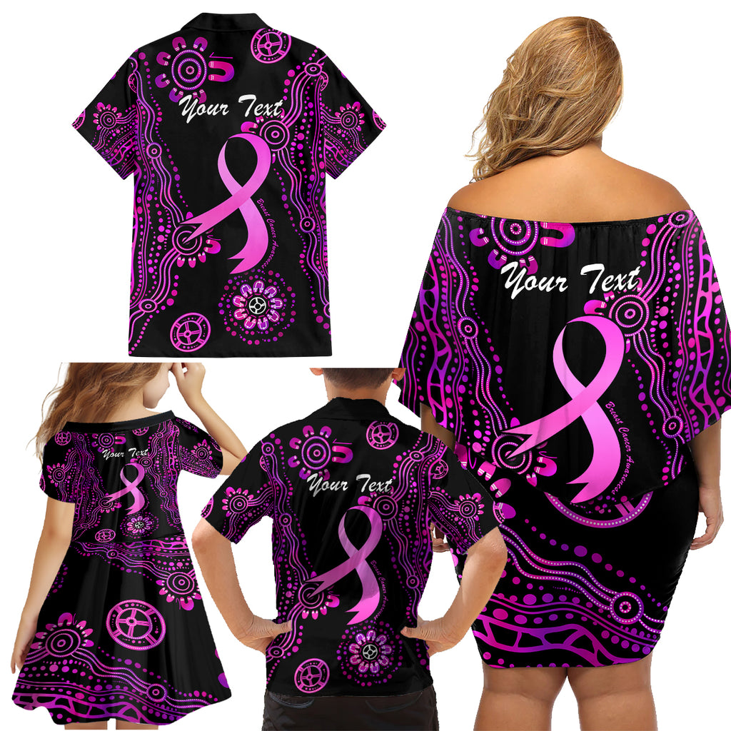 Personalised Faith Hope Love Australia Breast Cancer Family Matching Off Shoulder Short Dress and Hawaiian Shirt Pink Ribbon Indigenous