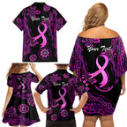 Personalised Faith Hope Love Australia Breast Cancer Family Matching Off Shoulder Short Dress and Hawaiian Shirt Pink Ribbon Indigenous
