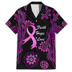 Personalised Faith Hope Love Australia Breast Cancer Family Matching Off Shoulder Short Dress and Hawaiian Shirt Pink Ribbon Indigenous