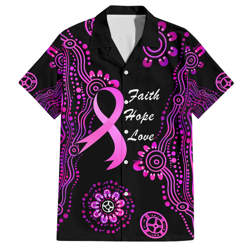 Personalised Faith Hope Love Australia Breast Cancer Family Matching Off Shoulder Short Dress and Hawaiian Shirt Pink Ribbon Indigenous