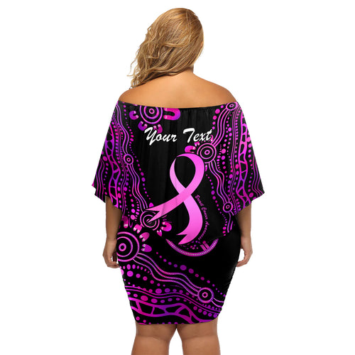 Personalised Faith Hope Love Australia Breast Cancer Family Matching Off Shoulder Short Dress and Hawaiian Shirt Pink Ribbon Indigenous