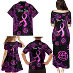 Personalised Faith Hope Love Australia Breast Cancer Family Matching Puletasi and Hawaiian Shirt Pink Ribbon Indigenous