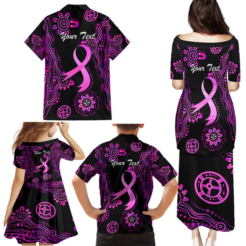 Personalised Faith Hope Love Australia Breast Cancer Family Matching Puletasi and Hawaiian Shirt Pink Ribbon Indigenous