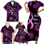Personalised Faith Hope Love Australia Breast Cancer Family Matching Short Sleeve Bodycon Dress and Hawaiian Shirt Pink Ribbon Indigenous