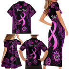 Personalised Faith Hope Love Australia Breast Cancer Family Matching Short Sleeve Bodycon Dress and Hawaiian Shirt Pink Ribbon Indigenous