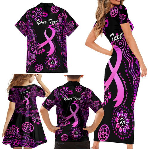 Personalised Faith Hope Love Australia Breast Cancer Family Matching Short Sleeve Bodycon Dress and Hawaiian Shirt Pink Ribbon Indigenous