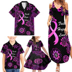 Personalised Faith Hope Love Australia Breast Cancer Family Matching Summer Maxi Dress and Hawaiian Shirt Pink Ribbon Indigenous