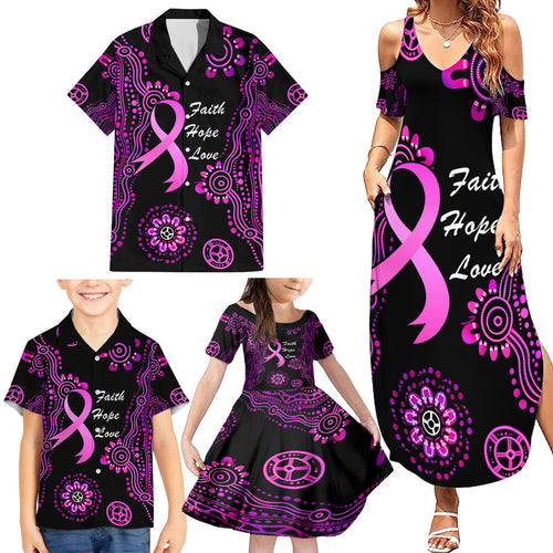 Personalised Faith Hope Love Australia Breast Cancer Family Matching Summer Maxi Dress and Hawaiian Shirt Pink Ribbon Indigenous