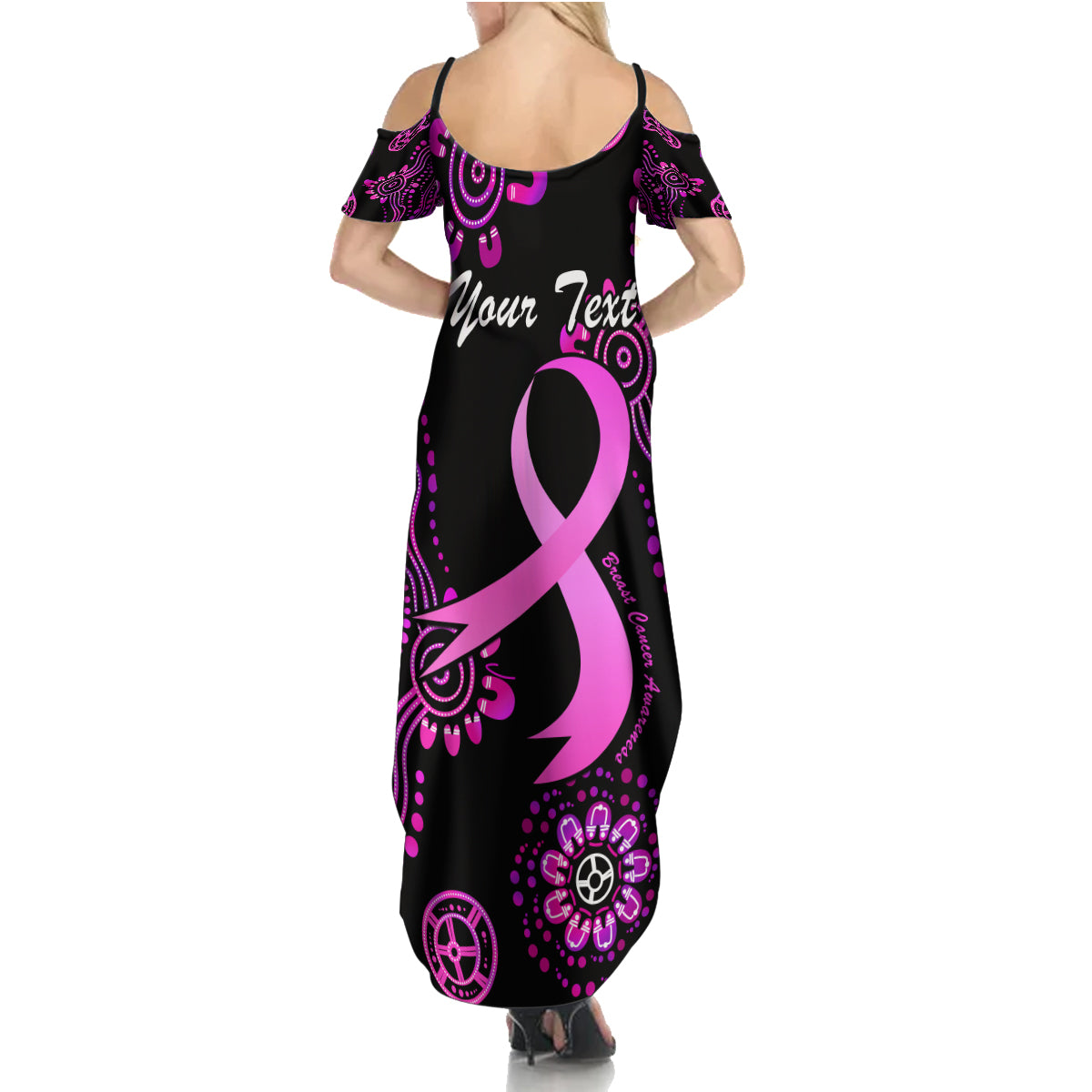 Personalised Faith Hope Love Australia Breast Cancer Family Matching Summer Maxi Dress and Hawaiian Shirt Pink Ribbon Indigenous