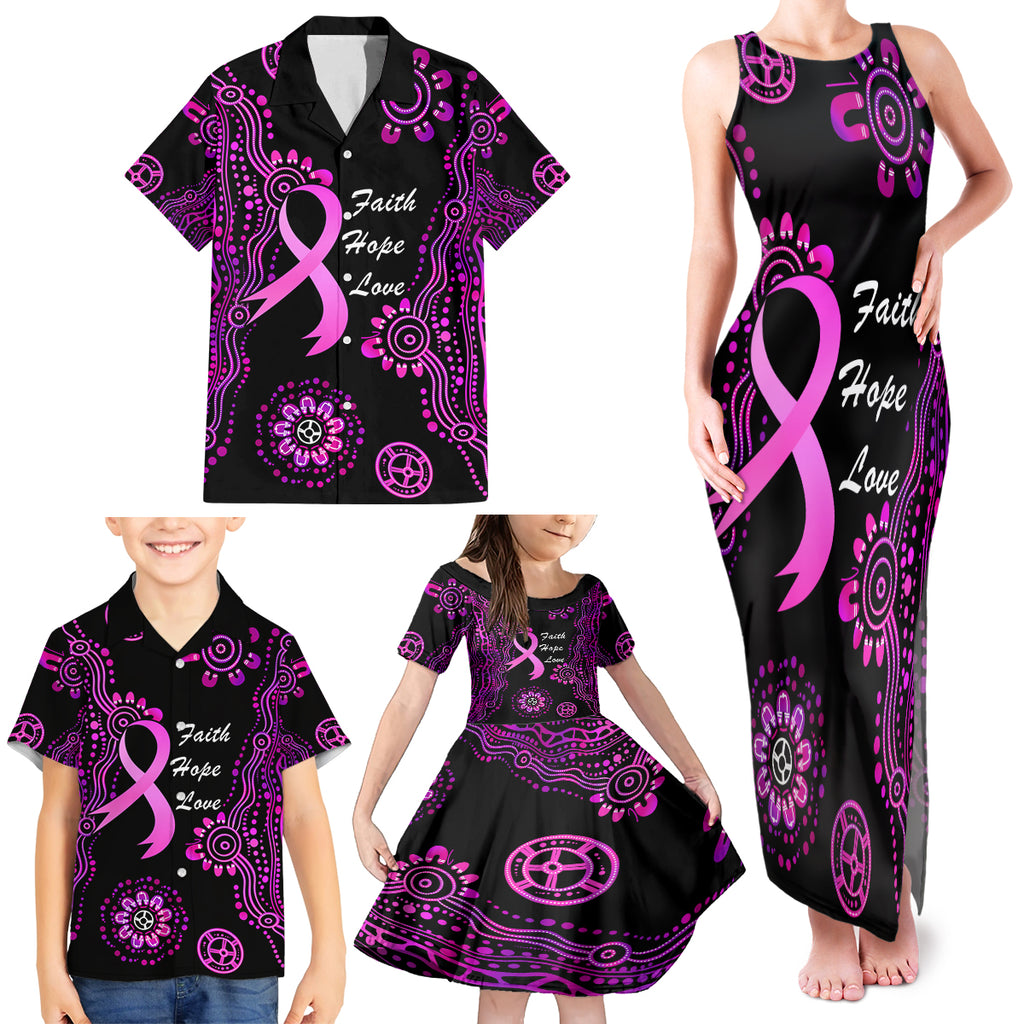 Personalised Faith Hope Love Australia Breast Cancer Family Matching Tank Maxi Dress and Hawaiian Shirt Pink Ribbon Indigenous