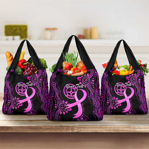 Personalised Faith Hope Love Australia Breast Cancer Grocery Bag Pink Ribbon Indigenous