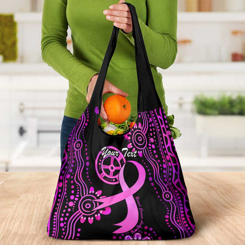 Personalised Faith Hope Love Australia Breast Cancer Grocery Bag Pink Ribbon Indigenous